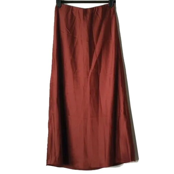 NWT Satin A-line Midi/Maxi Skirt XSP Brown Bronze Fully Lined - Picture 2 of 10
